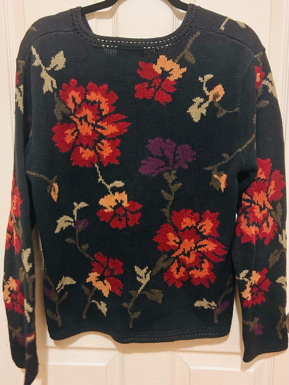 Coldwater Creek Navy Floral Cardigan with Red & Purple Blooms - Picture 5 of 6